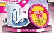 Logik 1.7Ltr COrdless Kettle Or Steam Or Dry Iron-Each