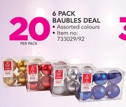 6 Pack Baubles Deal Assorted Colours-Per Pack