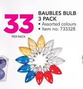 Baubles Bulb 3 Pack Assorted Colours-Per Pack