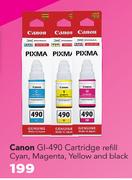 Canon GI-490 Cartridge Refil Cyan, Magenta, Yellow And Black