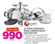 Tissolli 21 Piece Stainless Steel Crown Solid Lids Pot Set-Per Set
