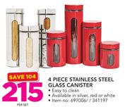 4 Piece Stainless Steel Glass Canister-Per Set