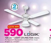 Logik 105cm 1 Light Ceiling Fan 
