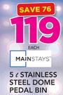 Mainstays 5Ltr Stainless Steel Dome Pedal Bin