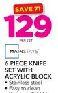 Mainstays 6 Piece Knife Set With Acrylic Block-Per Set