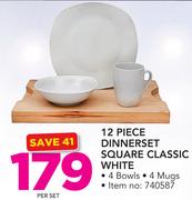 12 Piece Dinnerset Square Classic White-Per Set