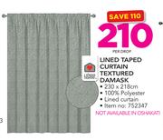 Always Home Lined Taped Curtain Textured Damask-Per Drop