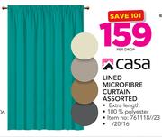 Casa Lined Microfibre Curtain Assorted-Per Drop