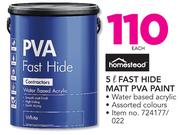 Homestead Fast Hide Matt PVA Paint-5Ltr Each