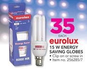 Eurolux 15W Energy Saving Globes(Clip On Or Screw In)-Each