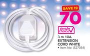 Simple Choice 3m 10A Extension Cord White