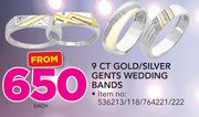 9 CT Gold/Silver Gents Wedding Bands-Each
