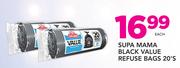 Supa Mama Black Value Refuse Bags 20’s-Each