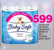 18 Rolos De Papel Higienico Branco de 2 Folhas Baby Soft
