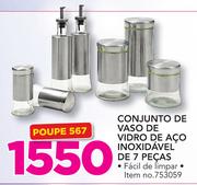Conjunto De Vaso De Vidro De Aco Inoxidavel De 7 Pecas