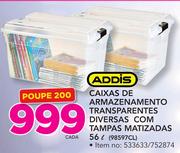 Addis Caixas De Armazenamento Transparentes Diversas Com Tampas Matizadas-56Ltr cada