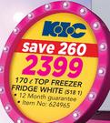 KIC 170Ltr Top Freezer Fridge White 518 1