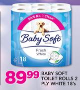 Baby Soft Toilet Rolls2 Ply White-18's Pack