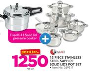 Tissolli 12 Piece Stainless Steel Saphire Solid Lids Pot Set-Per Set