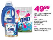 Omo Auto Washing Powder Bag-2Kg or Washing Liquid Detergent-1.5L or Washing Capsule-14 Pack Each