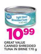 Great Value Canned Shredded Tuna In Brine-170gm