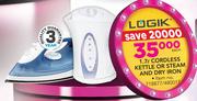 Logik 1.7ltr Cordless Kettle Or Steam And Dry Iron-Each