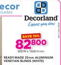 Decorland Ready-Made 25mm Aluminium Venetian Blinds (White) 600W x 1600H mm