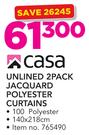Casa Unlined 2 Pack Jacquard Polyester Curtains