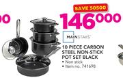 Mainstays 10-Piece Carbon Steel Non-Stick Black Pot Set