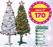 All In One Pine Tree Including 150cm Tree, 24 baubles, 20 Fairy Lights, 2 Tinsels & 1 Tree Topper