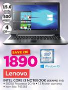Lenovo 15.6" Intel Core i3 Notebook Ideapad 110