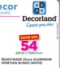 Decorland Ready Made 25mm Aluminium Venetium Blinds(White) 600x1000mm