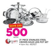 Tissolli 21 Piece Stainless Steel Crown Solid Pot Set-Per Set