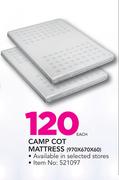 Camp Cot Mattress 970X670X60-Each