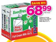 Parmalat Ever Fresh Full Cream Low Fat Or Fat Free Milk-6 x 1Ltr Per Pack
