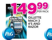 Gillette Mach 3-4's And Razor-Per Pack