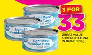 Great Value Shredded Tuna In Brine-3x170g