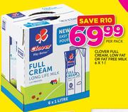 Clover Full Cream, Low Fat Or Fat Free Milk-6x1Ltr Per Pack