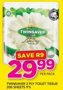 Twinsaver 2 Ply Toilet Tissue 200 Sheets-9's Pack