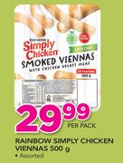 Rainbow Simply Chicken Viennas Assorted-500gm