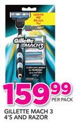 Gillette Mach3 4's And Razor-Per Pack