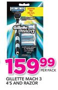 Gillette Mach 3 4's And Razor-Per Pack