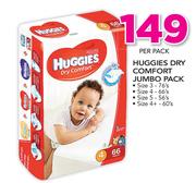 Huggies Dry Comfort Jumbo Pack(Size3 76's/Size4 66's/Size5 56's Or Size4+ 60's Pack)-Per Pack