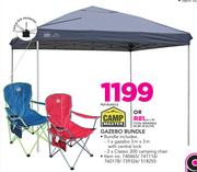 Camp Master Gazebo Bundle Including 1 Gazebo 3x3m With Central Lock And 2 Classic 200 Camping Chairs