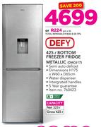 Defy 425Ltr Bottom Freezer Fridge Metallic DAC617
