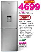 Defy 425Ltr Bottom Freezer Fridge Metallic With Water Dispenser DAC617