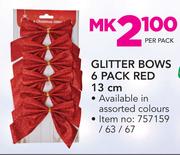Glitters Bows 6 Pack Red 13cm-Per Pack