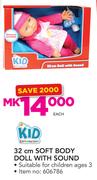 Kid Connection 32cm Soft Body Doll With Sound