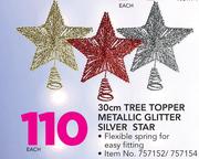 30cm Tree Topper Metallic Glitter Silver Star-Each