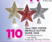 30cm Tree Topper Metallic Glitter Silver Star-Each